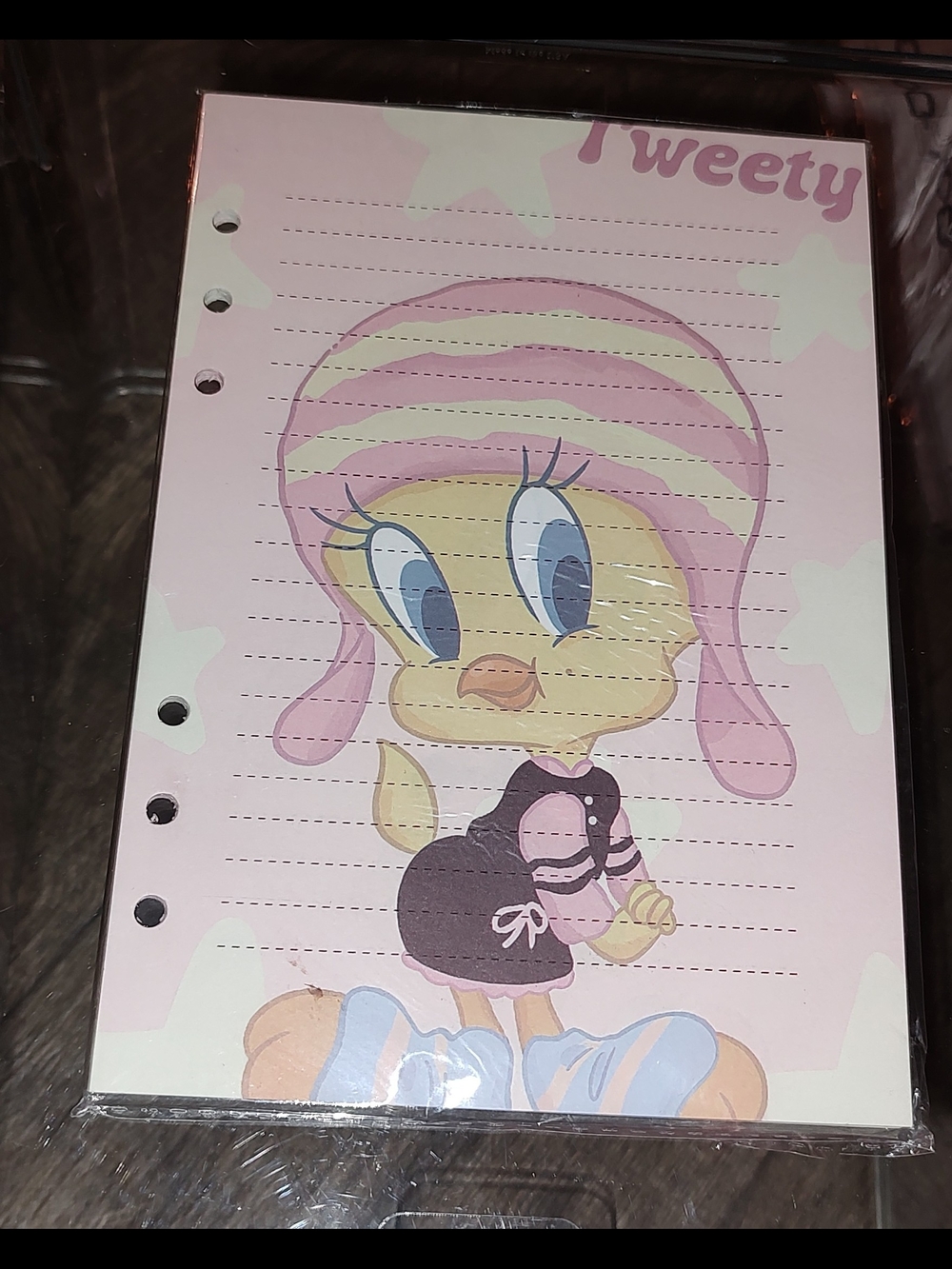 Tweety Lined A5 Notebook Refill Paper with Pink Hat Design